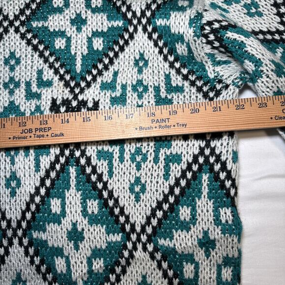 VTG Claybrooke Unisex Medium Sweater Cream Teal Navy Chunky Knit Long Sleeve - Picture 6 of 13